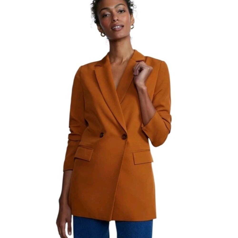 New York & Company Preppy Office Blazer Womens L Dark Orange Double-Breasted